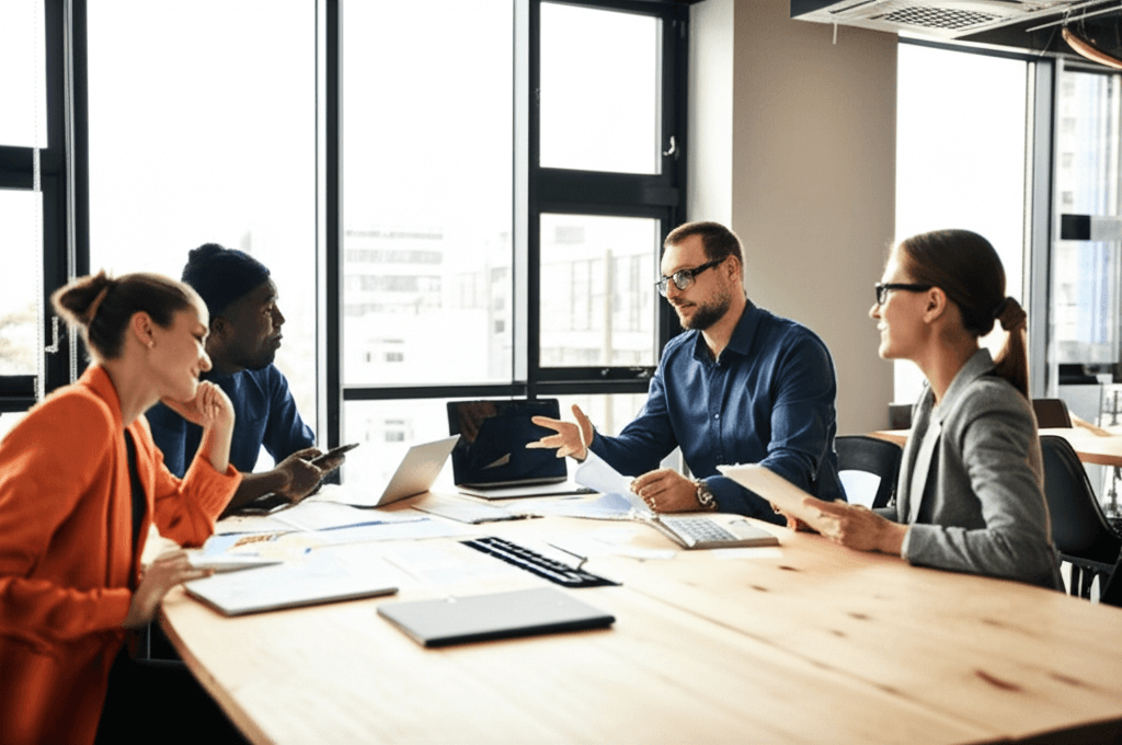 Diverse team of professionals in a business meeting